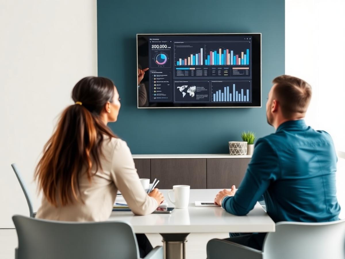 Executive leading a strategy review in front of a live TacticIQ dashboard