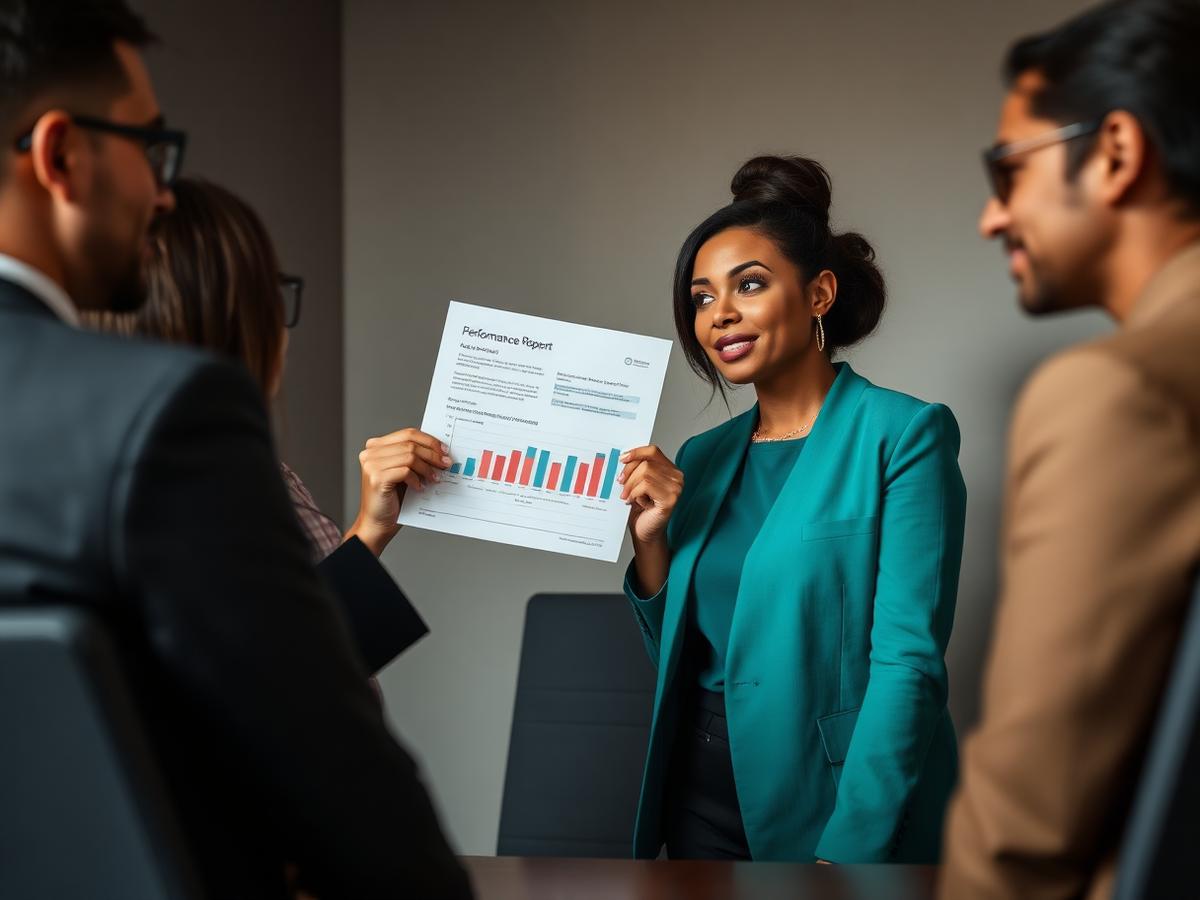 Leader presenting a performance report to colleagues